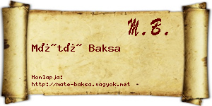 Máté Baksa névjegykártya